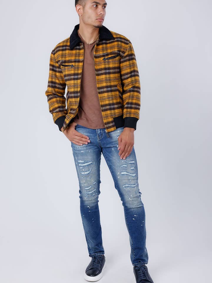 BARABAS - Venta al por mayor Chaqueta - Hombre - Chaqueta bomber de invierno de lana a cuadros para hombre 4BH913