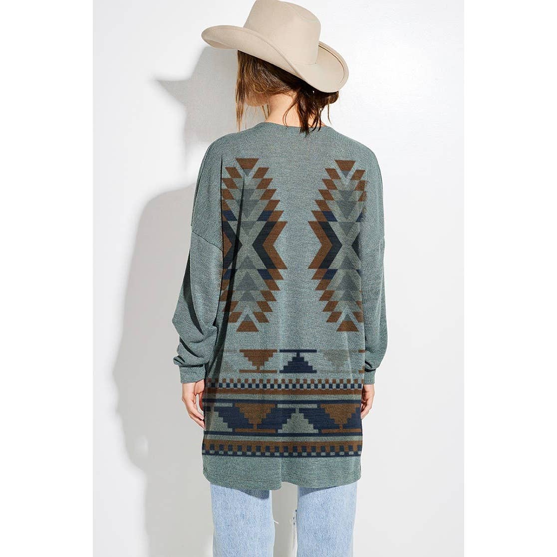 Phil Love - Wholesale Cardigan - Women's - Aztec print Loose fit long sleeve Knit cardigan6