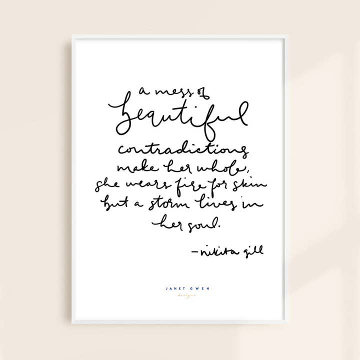 A Mess of Beautiful - Hand Letter Watercolor Art Print for wholesale by Janet Gwen