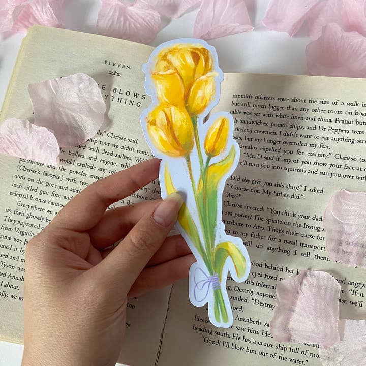 Yellow Tulip - “Happiness” - Spring Floral Bookmark for wholesale by Cindy Tran Art