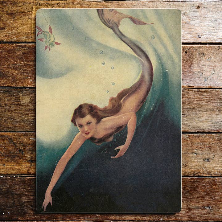 Mermaid Swimming Sea Mystical Metal Sign Plaque for wholesale by The British Metal Signs Company