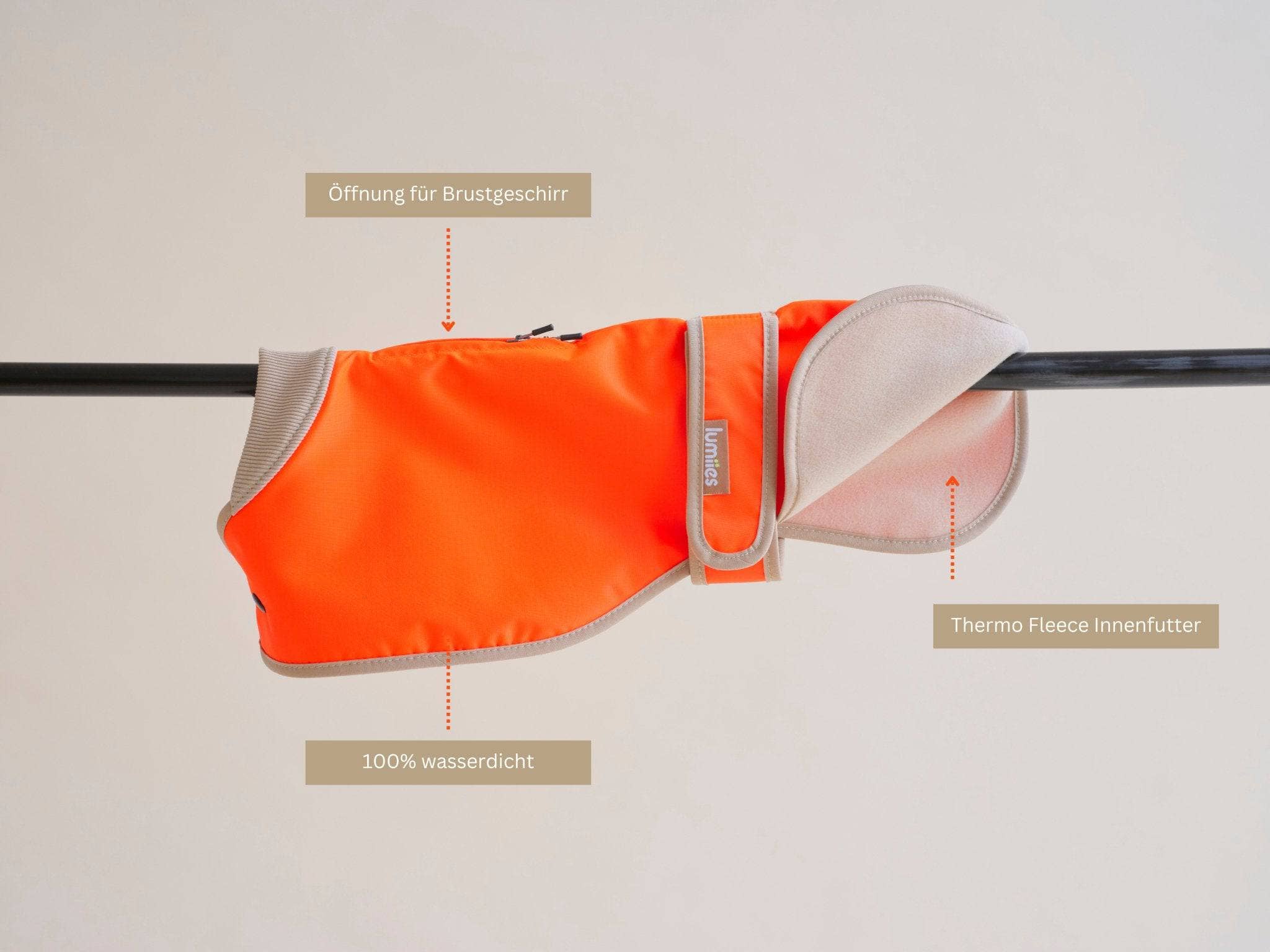 Neon Tangerine Tiger THE GLOW RAINCOAT regular-fit – Vattentät hundjacka i neonorange för wholesale på Faire1