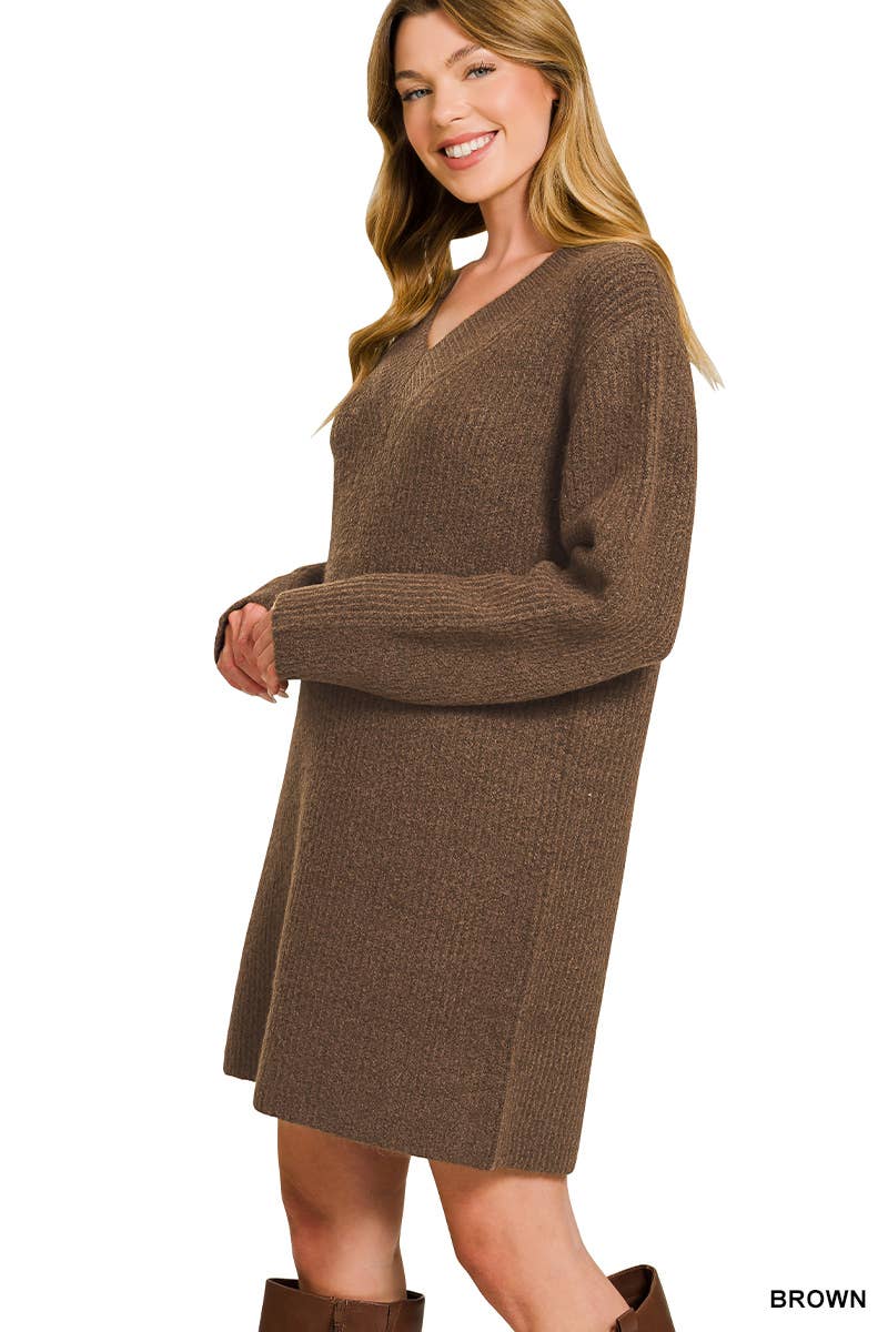 Vanilla Monkey - Wholesale Dress - Women's - V Neck Sweater Dress4