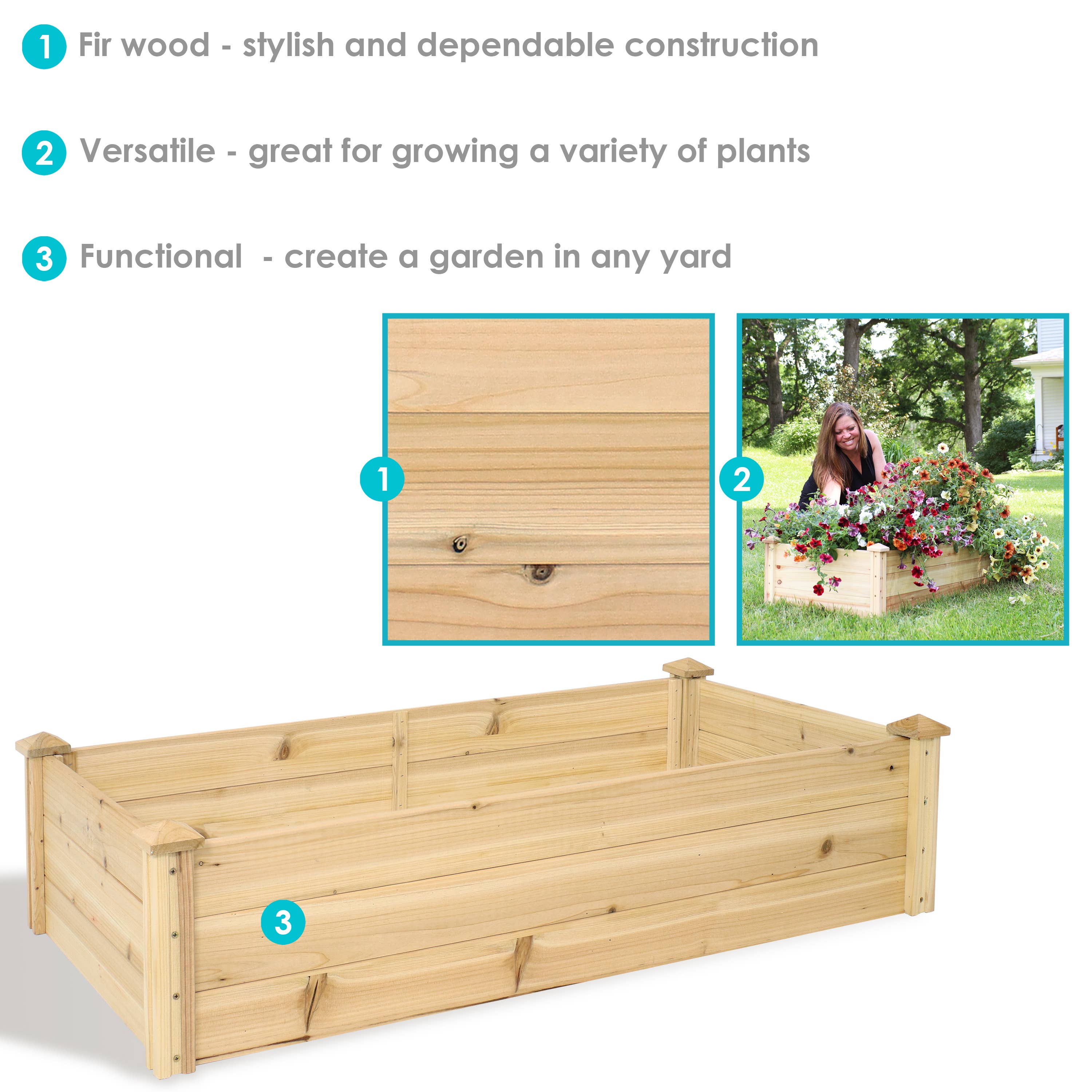 Sunnydaze Decor - Vente Jardinière - Carré de Jardin surélevé en Bois - 24 x 48,25 po - Naturel2