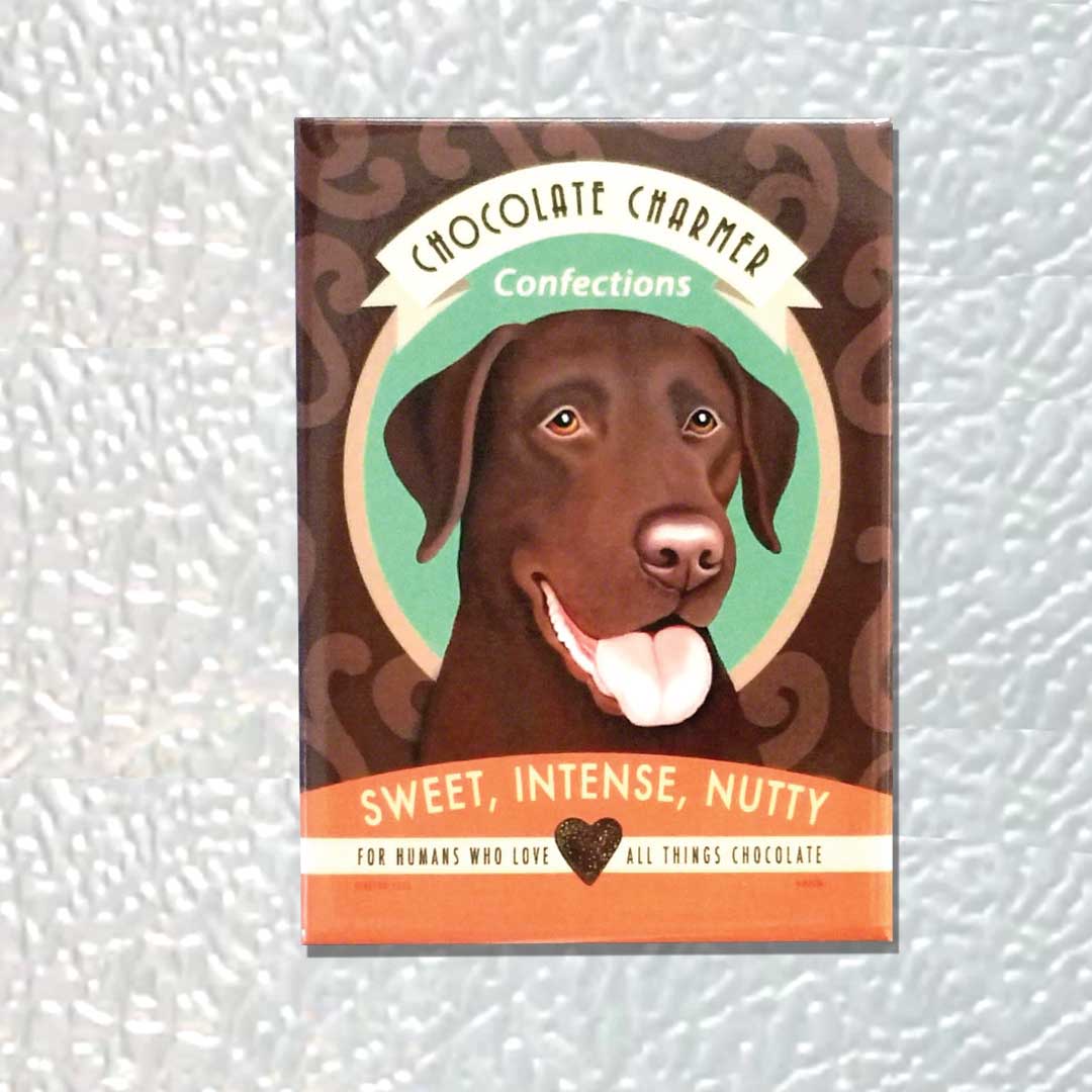 Retro Pets - Vendita all'ingrosso Calamite - Confezione da 4 magneti per frigorifero Labrador cioccolato affascinante2