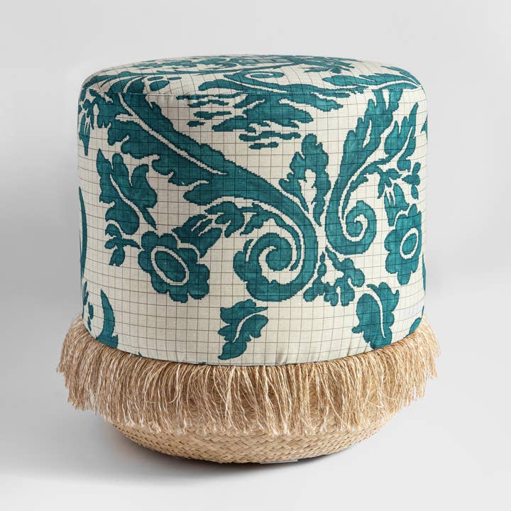 Pufe Candalù com base de cesto e tecido Rubelli por atacado de Vito Nesta Grand Tour