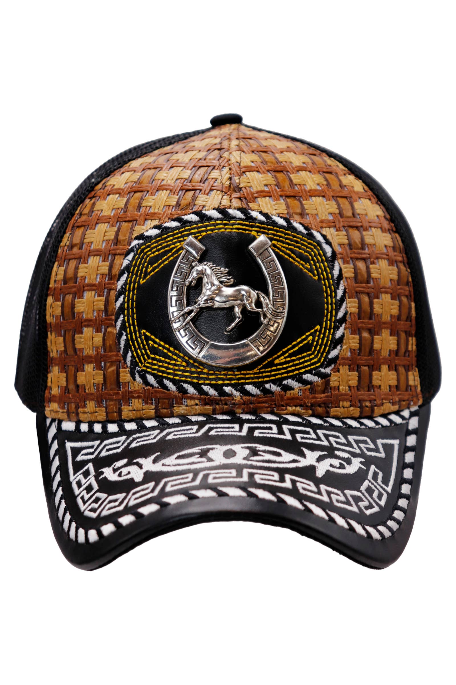 Cap Zone - Wholesale Trucker Hat - Unisex - Silver Emblem Vegan Leather Straw Mesh Charro Cap4