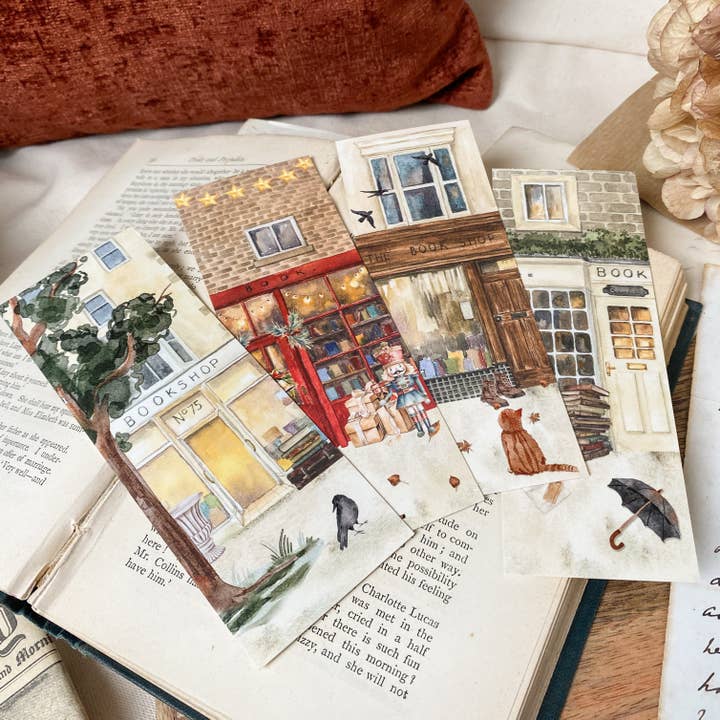 Set of 4 Bookshop Storefront Bookmarks for wholesale by Literary Craft Parlour