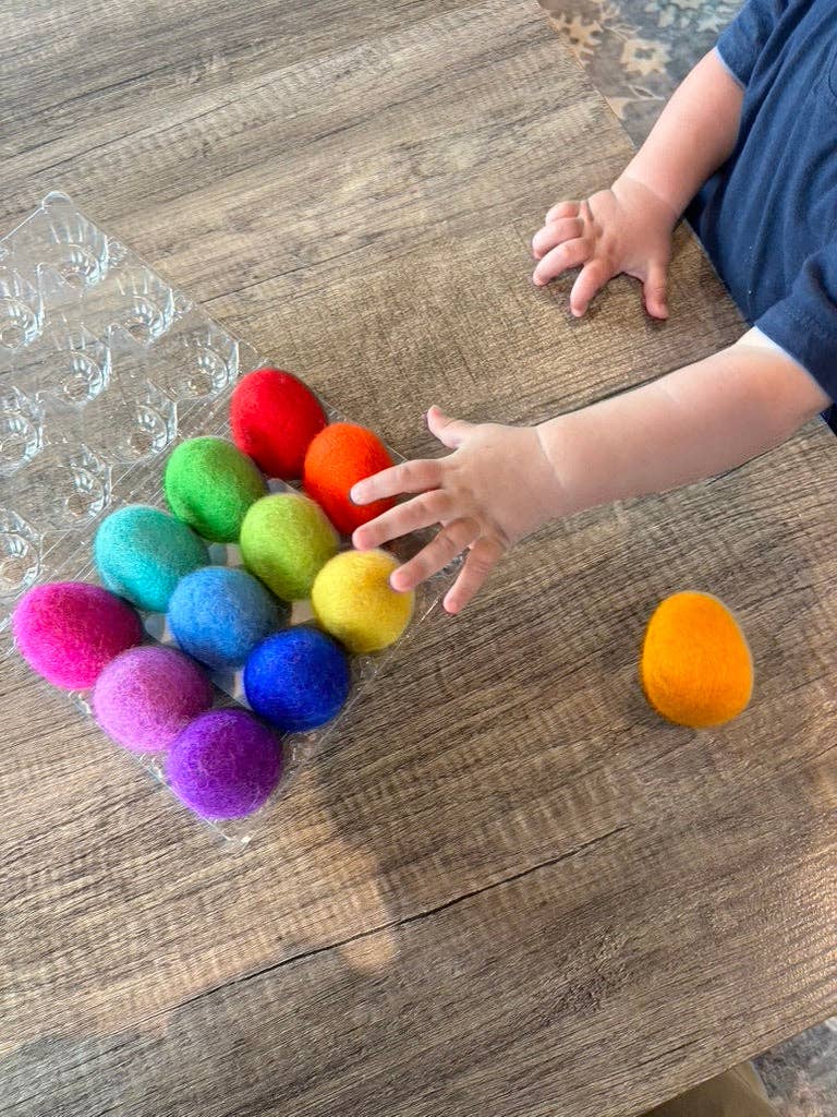 Wildflower by hu hands - Wholesale Toy set – Kids - (12) Sorting 100% Wool Felt Eggs - Rainbow Party3
