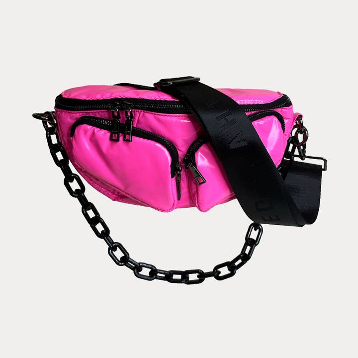 Rachel Double Pocket Puffy Sling/Waist Bag w/Black Resin Cha for wholesale by AHDORNED