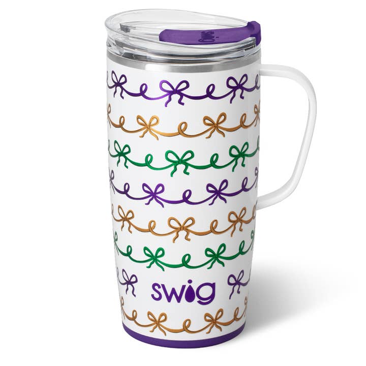 Mardi Gras Bows Travel Mug (22oz) for wholesale by Swig Life
