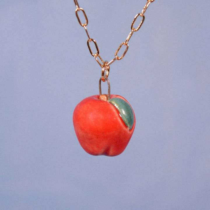 Apple Ceramic Charm Pendant Necklace for wholesale by Juice Ceramics Handmade Pottery and Jewelry