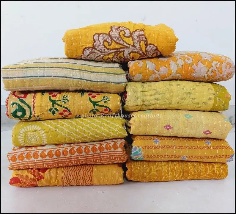 Bhawana Handicrafts - Wholesale Quilt - 5 Piece Lot, Indian Sari Quilt Handmade Throw Blanket Antiqu7