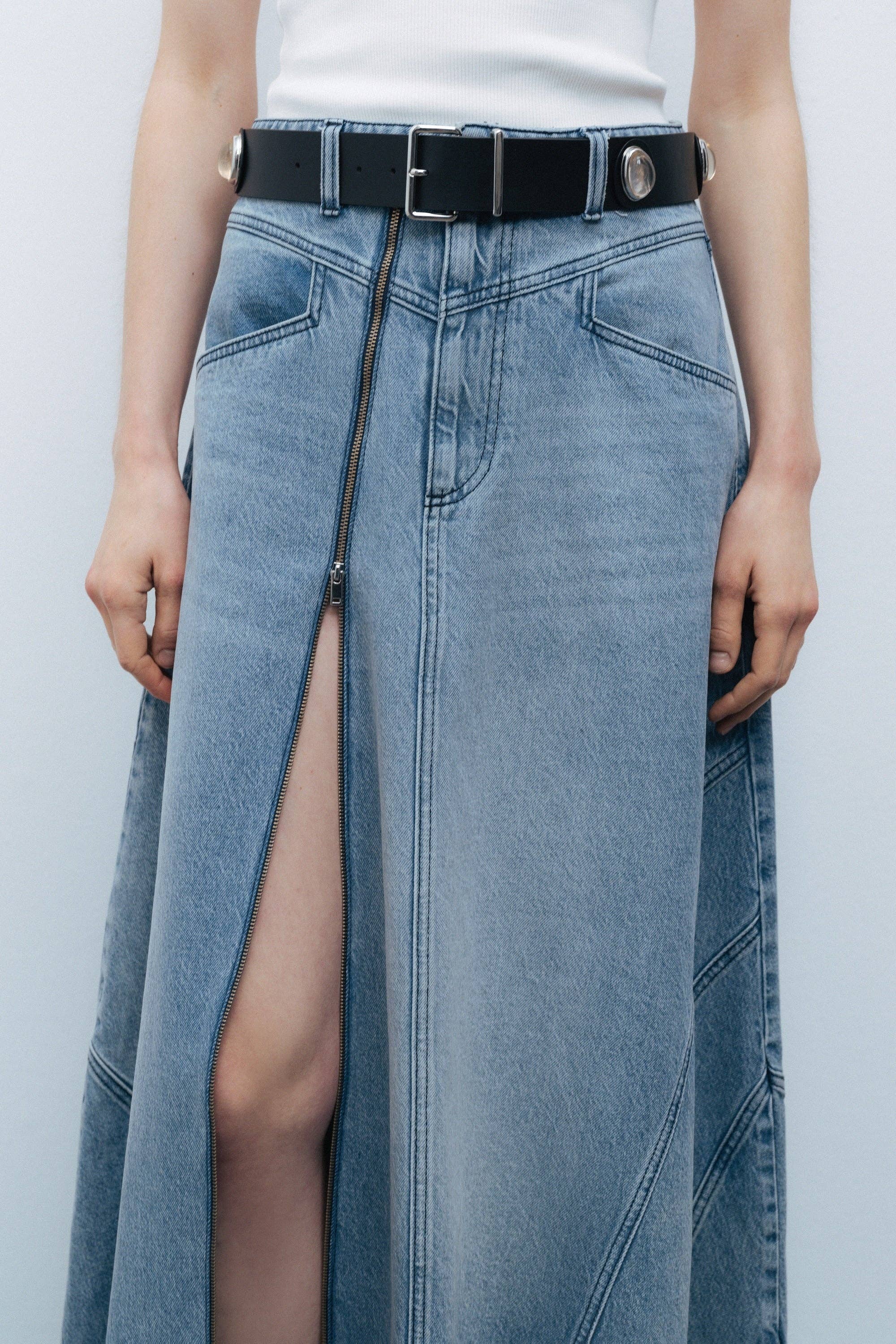 Blue Slit Detailed Maxi Denim Skirt for wholesale on Faire5