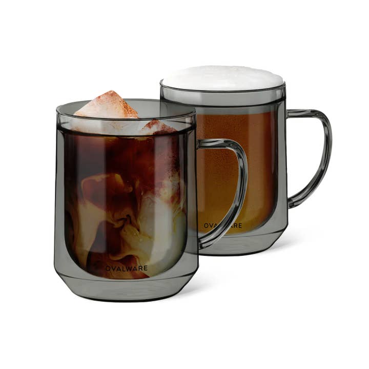 Double Wall Glass Mug - 500ml / 17oz (Set of 2) Stealth Gray for wholesale by Ovalware