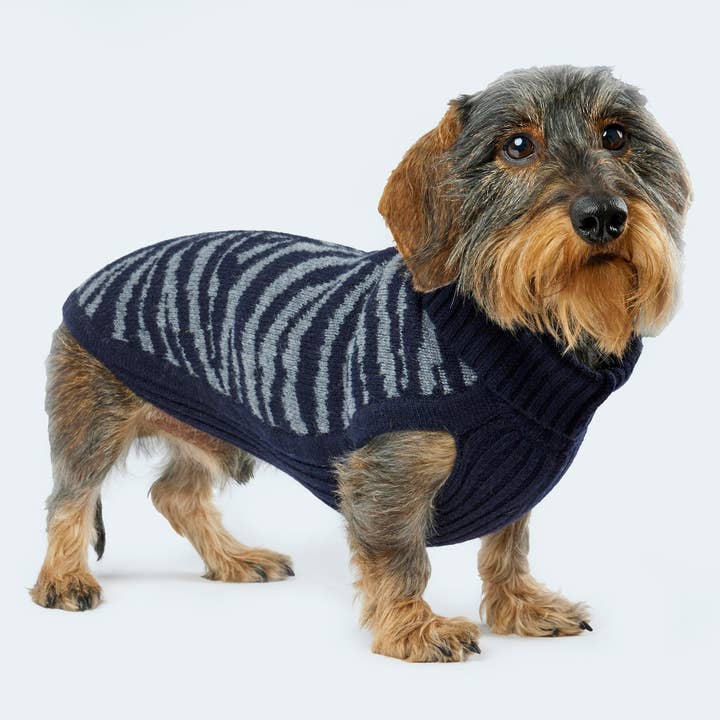 Maglione per cani a righe zebra blu scuro per la vendita all'ingrosso da parte di Leopold's Finest for dogs