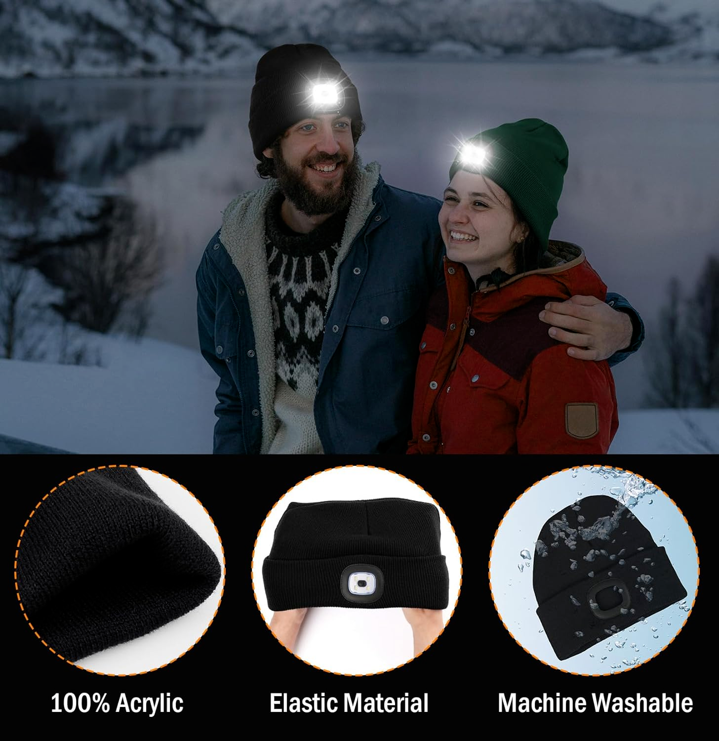 K & S WHOLESALE INC - Wholesale Beanie - Unisex - ASK Beanie Hat with LED Light 24 CT Loose/Refill - Assorted6