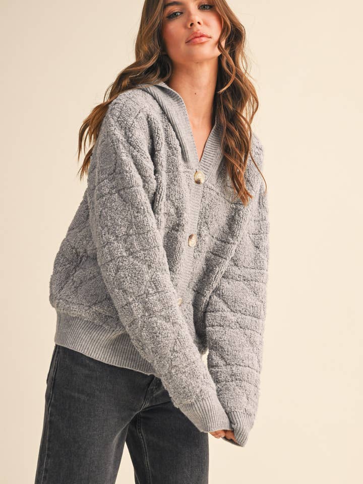 &MERCI - Wholesale Cardigan - Women's - FUZZY KNIT HOODIE CARDIGAN MSW1094146