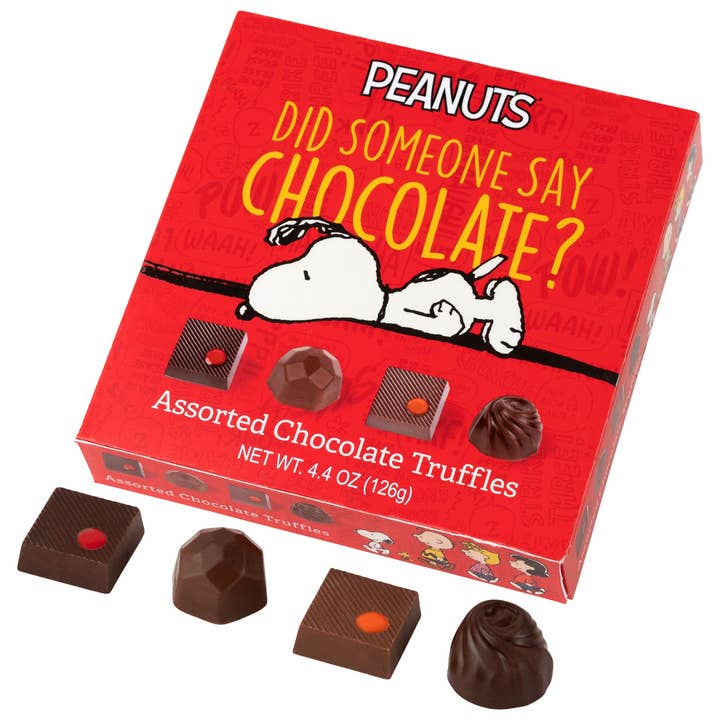 Snoopy Peanuts 12pc Assorted Fine Chocolate Truffle Box Gift for wholesale by Astor Chocolate Corp.