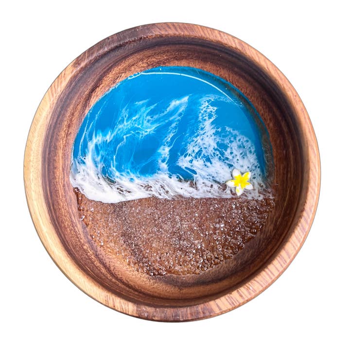 4-Inch Plumeria Flower Beach Wood Bowl Small Gift, Souvenir for wholesale by Two Seas Arts LLC