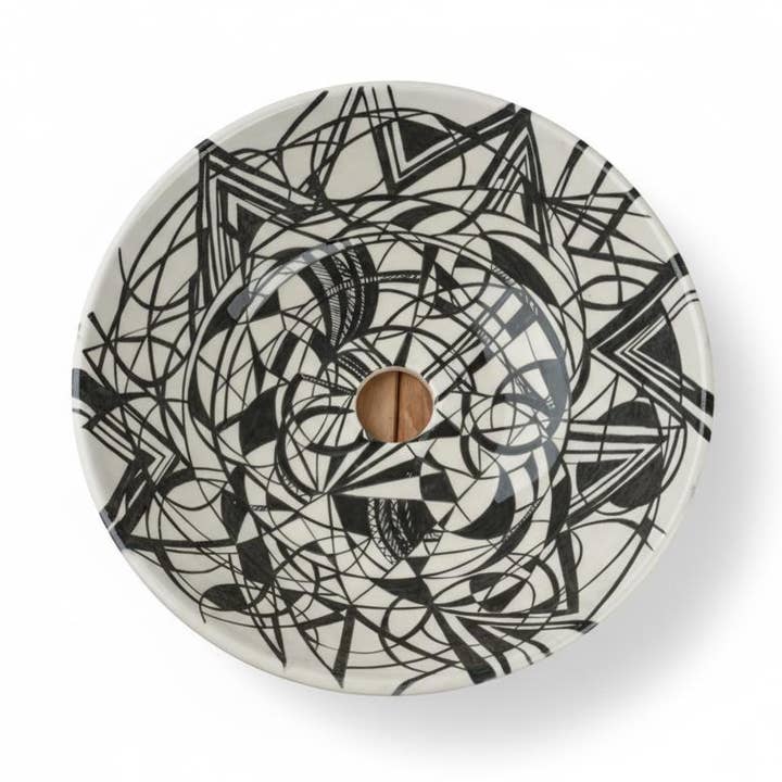 Lavabo de baño de cerámica pintado a mano con arte abstracto para venta al por mayor de ALFIQ Copper