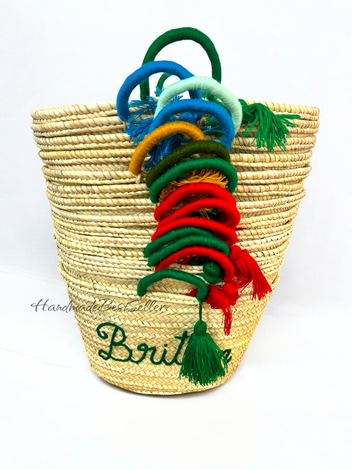HandmadeBestSeller - Vente Paniers - Panier personnalisé brodé à la main avec pompons5