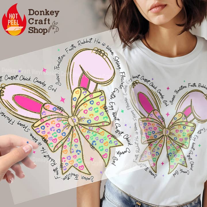 Coquette Easter Bunny Ears DTF Transfers, Ready to press for wholesale by Donkey Craft