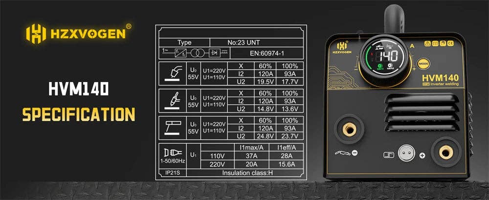 American Smart - Wholesale Kitchen Appliance - HZXVOGEN HVM140 3 in 1 Semi-Automatic Inverter Mig Welding Machine MMA/Gasless MIG/Lift TIG IGBT Non Gas Welder Synergy Tool18