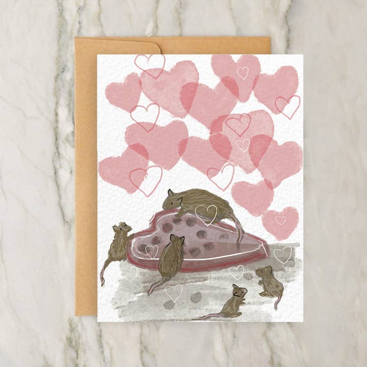 Valentines Day NYC Rats in Chocolate Box 4x5" Greeting Card for wholesale by Hudson Illustration Co - About Town Co