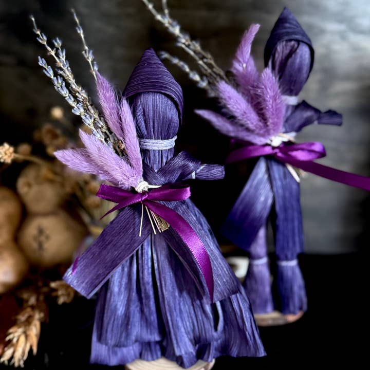 Spring Lavender Corn Husk Poppet / Folk Craft Doll for wholesale by The Crimson Poppeteer