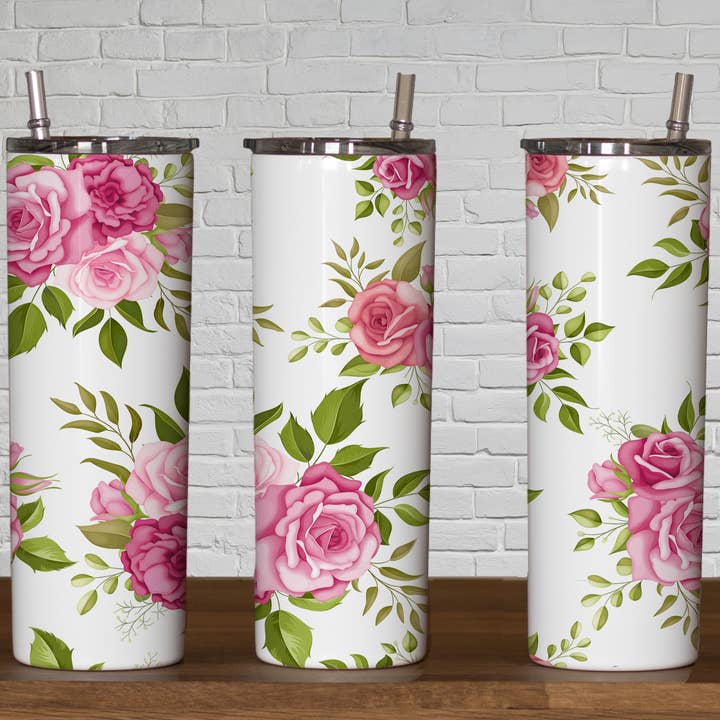 Floral-11 Metal Skinny Insulated Tumbler 20oz for wholesale by Triple D's Tumblers n More