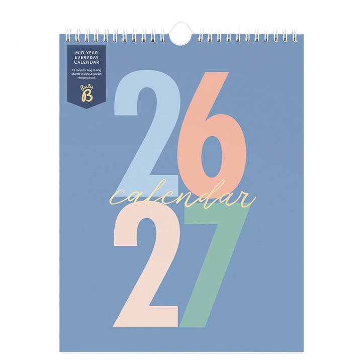 Calendrier quotidien de mi-année 2026/27 - Bleu - Planning mensuel pour la vente par Busy B