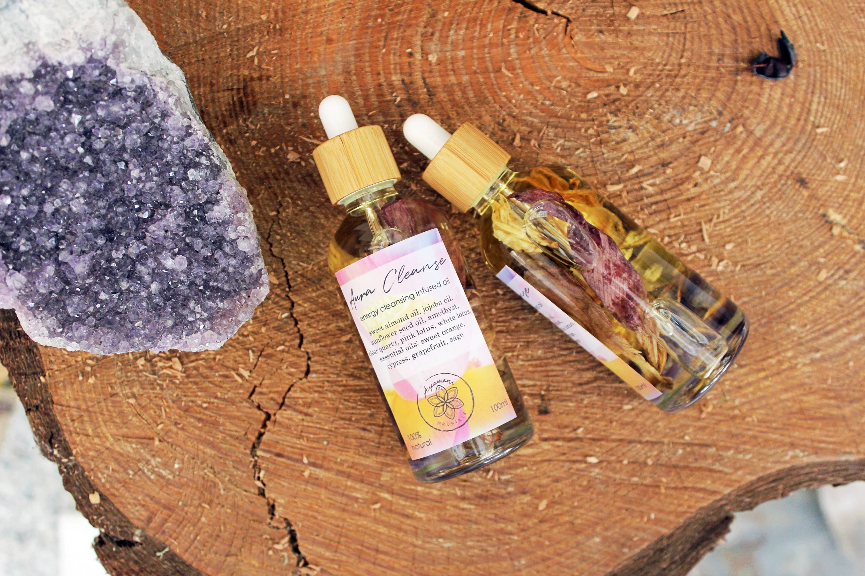 Ayamani Naturals - Vendita all'ingrosso Olio bagno/corpo - Olio Aura Cleanse con loto rosa e ametista1