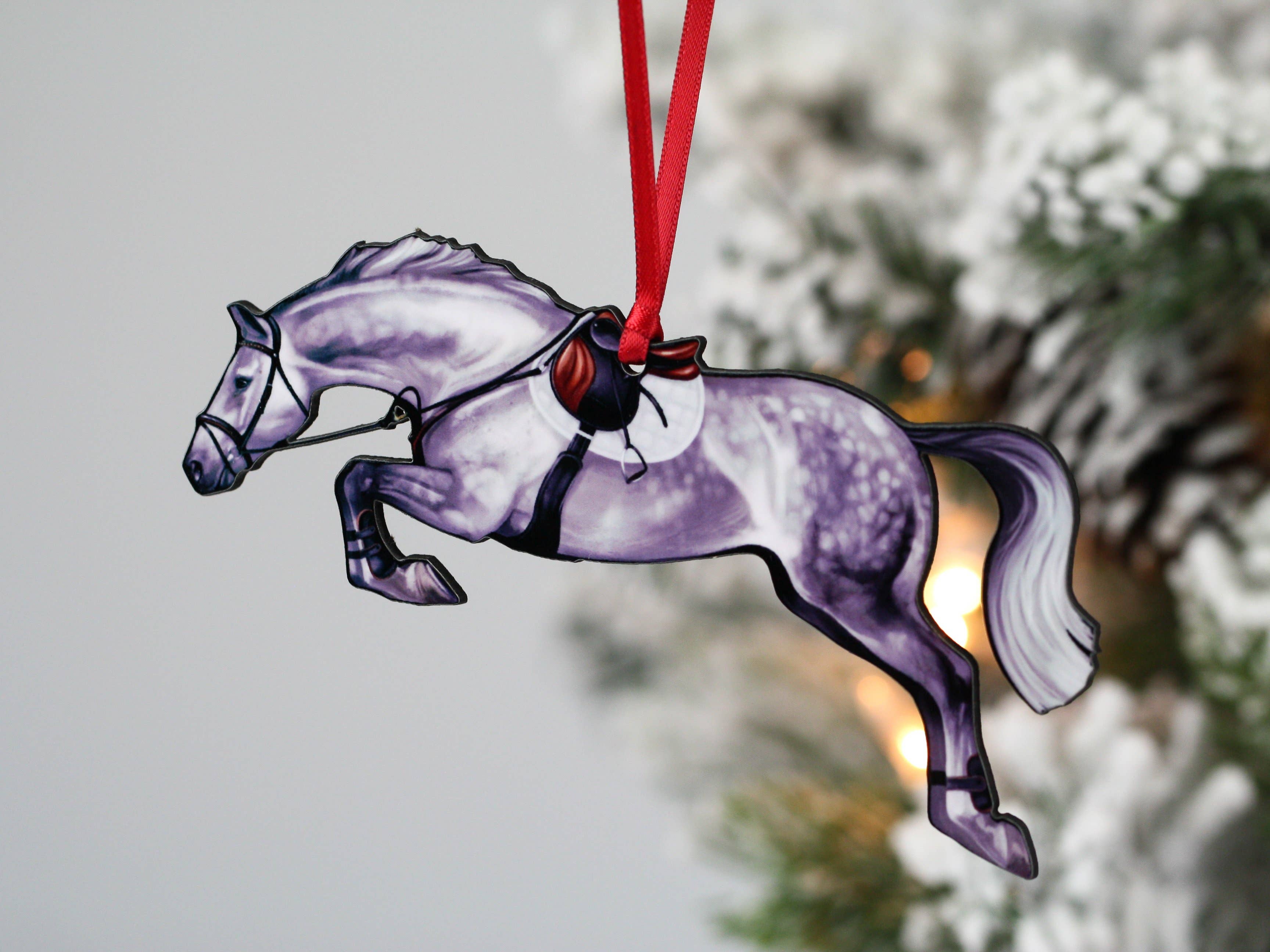 Classy Equine - Wholesale Ornament - Jumping Horse Ornaments - Gray Hunter Jumper1