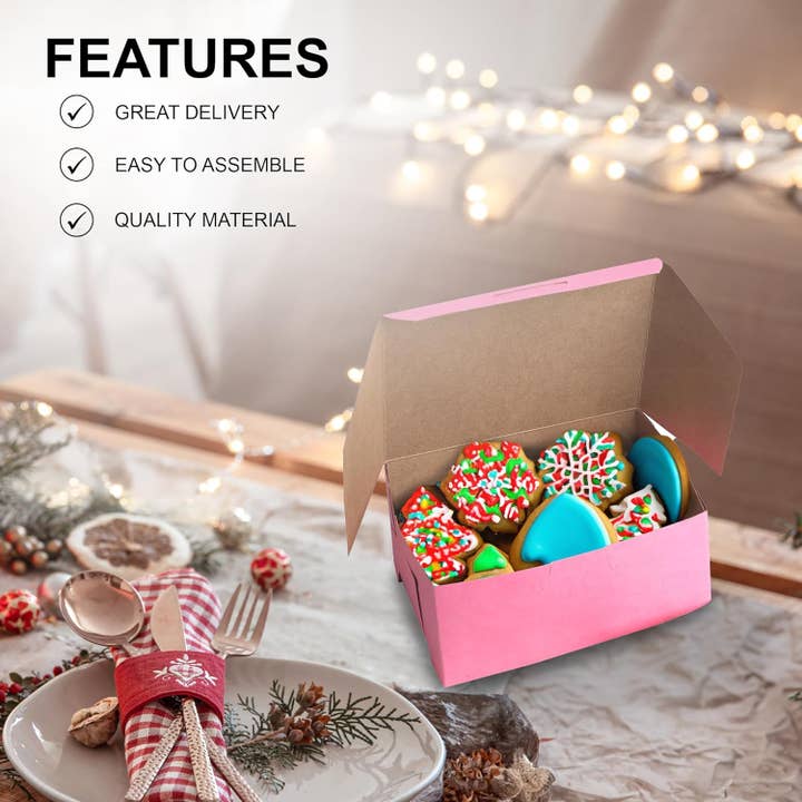 MT Products - Wholesale Food Storage Container - MT Products Pink Bakery Cookie Boxes - 25 Pieces