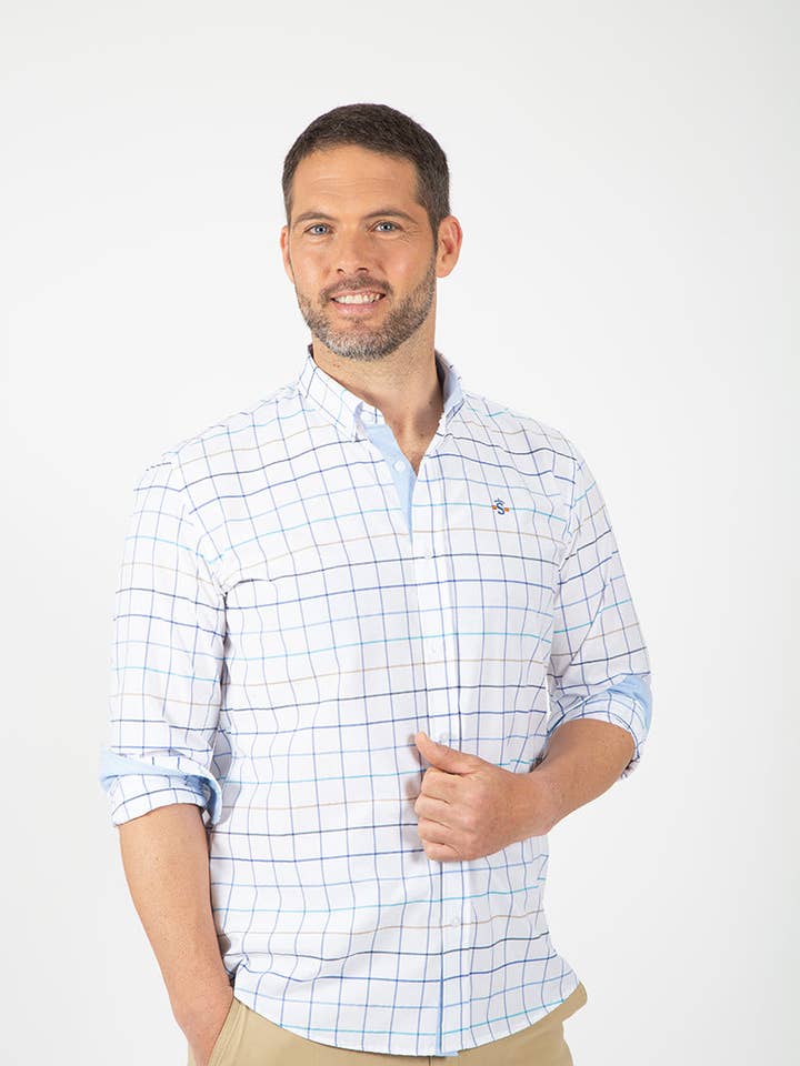 Camisa xadrez branca por atacado de Solera