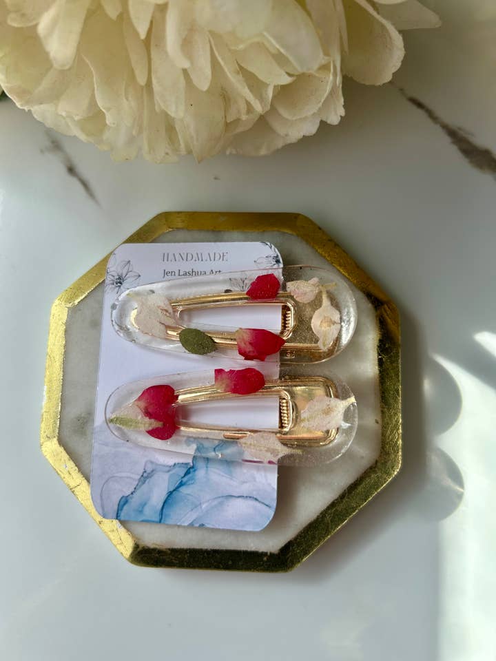 Resin Floral Rose Hair Clip for wholesale by Jen Lashua | Home Decor & Gifts