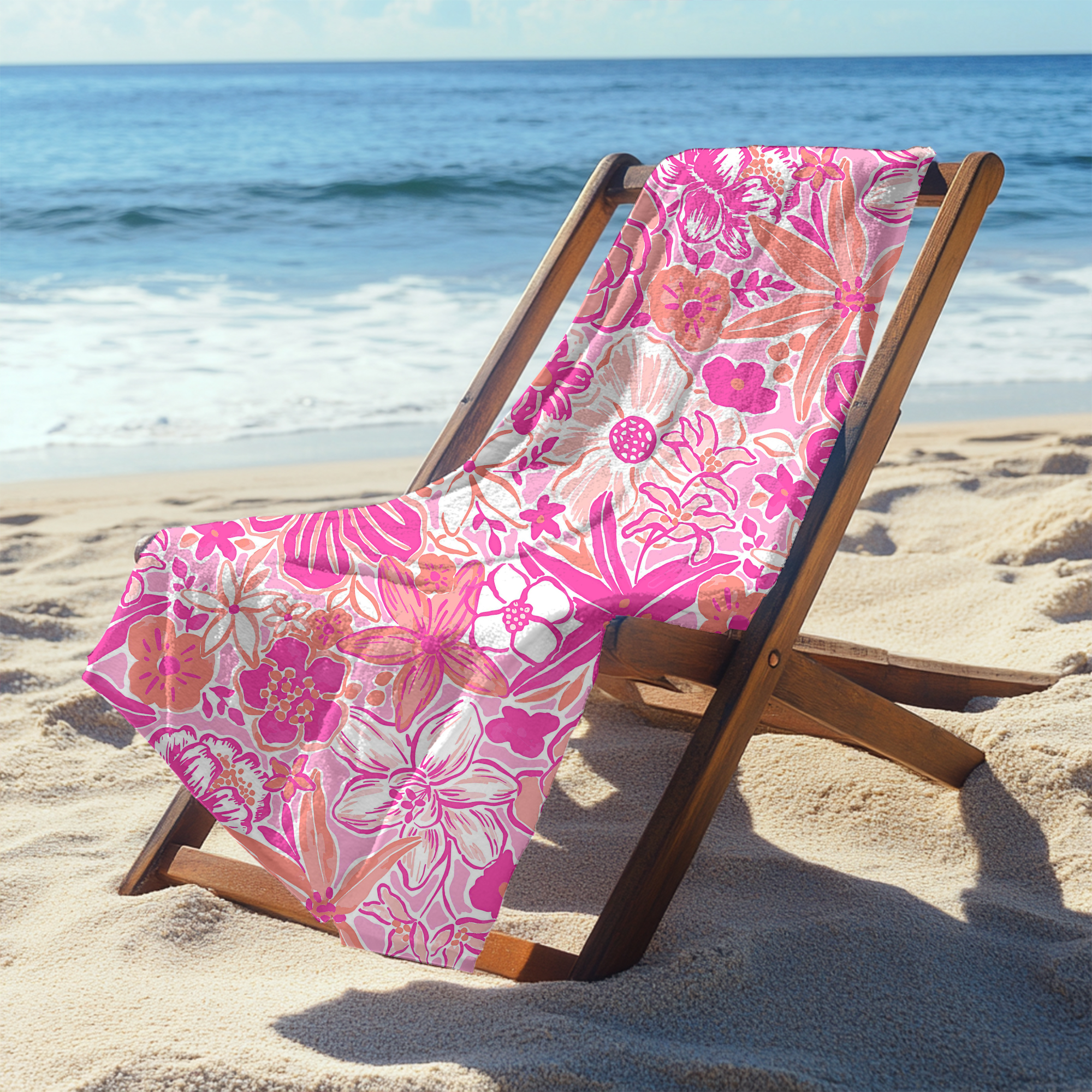 Beach Towel in Resort Floral Pink and Peach for wholesale on Faire2