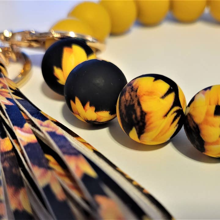 The Wristlet Bar - Wholesale Keychain Bracelet - Sunflower Silicone Bead Keychain Wristlet2