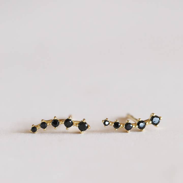 JaxKelly - Wholesale Stud/Post Earrings - Crawler - Black CZ - Gold Earrings