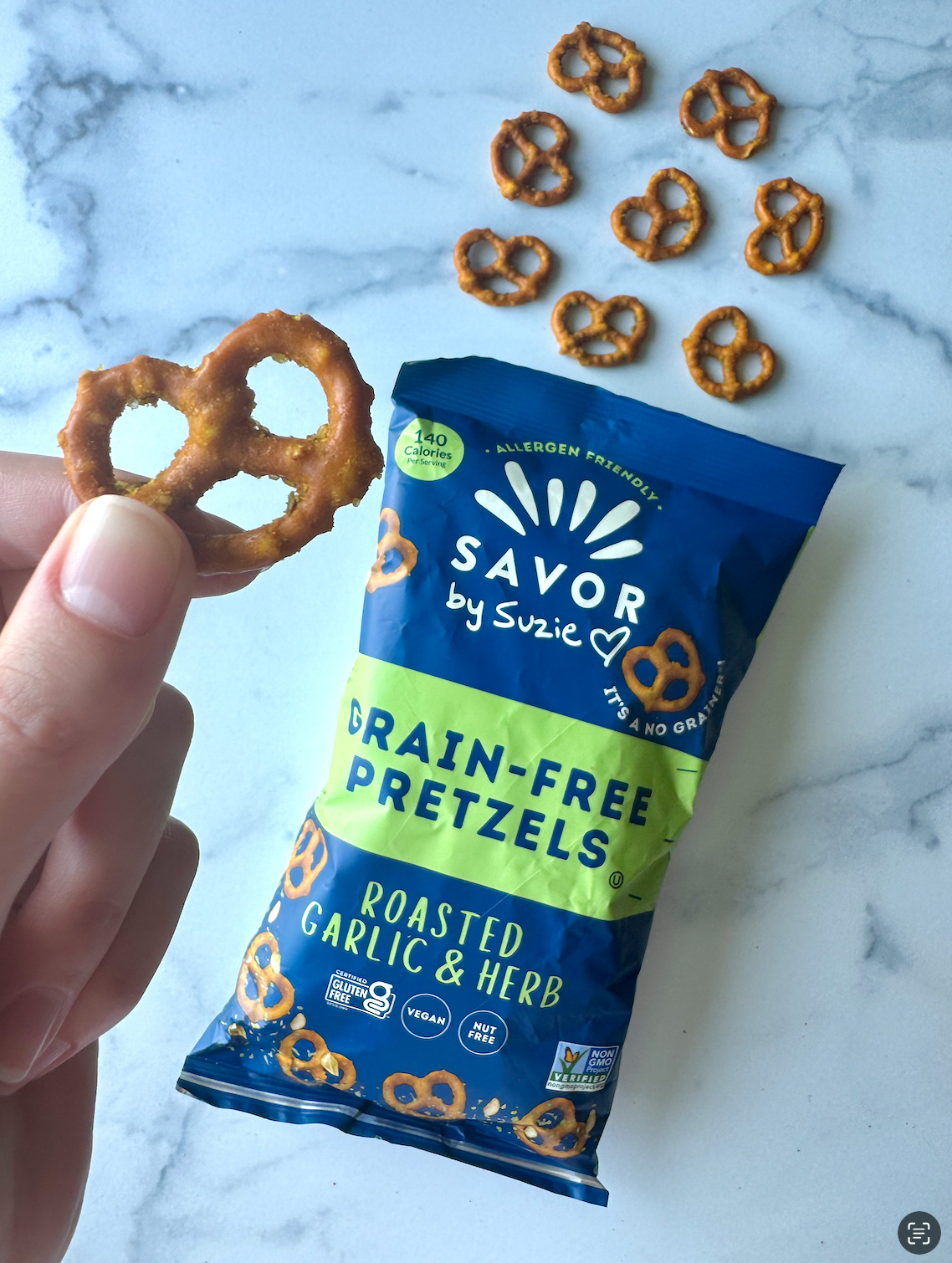 Savor by Suzie - Wholesale Pretzels - Roasted Garlic & Herb Grain Free Pretzels 5oz7