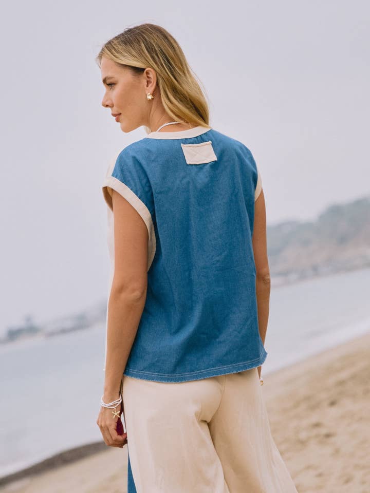 Oddi – wholesale Loungewear-topp - Dam – Plus tvättad fransk frotté denim Mixed Muscle Tank 7