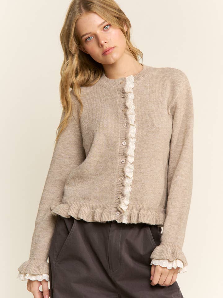 CANDESCENT - Wholesale Cardigan - Women's - Lace Trim Ruffle Hem Cardigan7