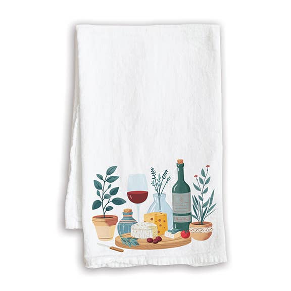Everyday Tea Towel - Wine and Cheese for wholesale by GINA B DESIGNS