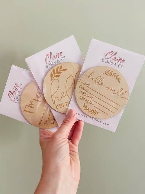 Claire and Bella - Wholesale Milestone Art/Keepsake - Kids & Baby - Birth Announcement Wood Stat Plaque - Wonky Frame4