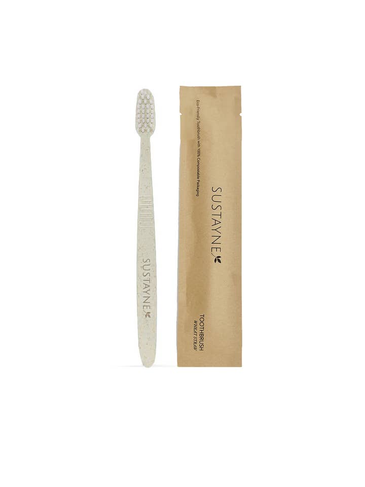 Wheat Straw Toothbrush in Eco-Friendly Kraft Sachet Package for wholesale by Sustayne