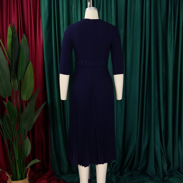 ACCITY - Wholesale Dress - Women's - FASHION SUIT COLLAR PLEATED WAIST PLUS SIZE DRESS_CWDMD365315