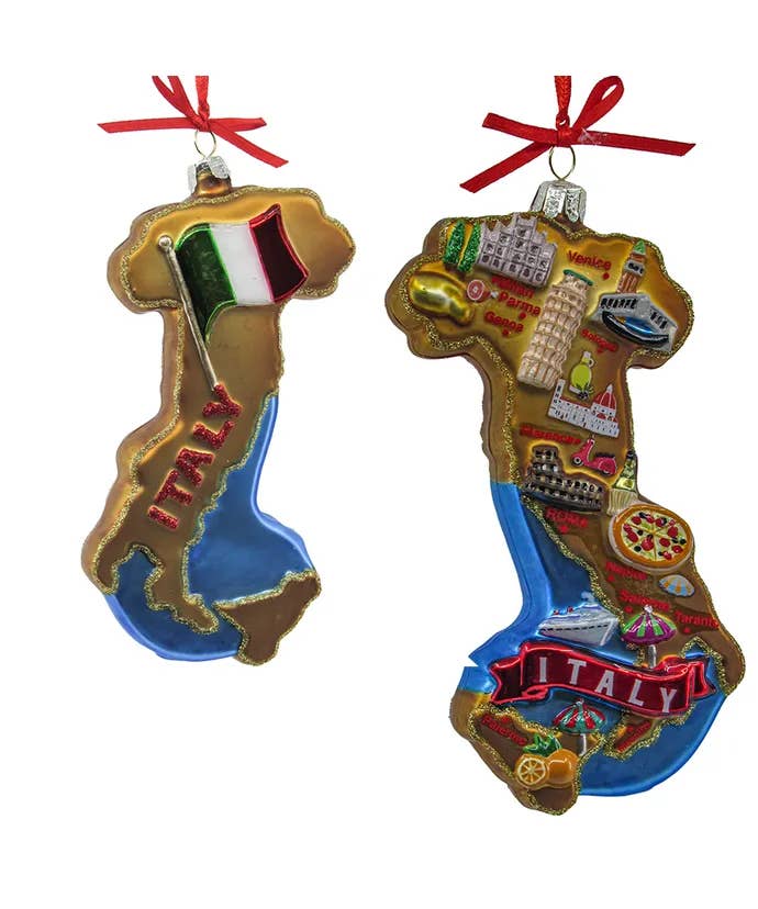 Kurt S. Adler, Inc. - Wholesale Ornament - 5.5"GLASS ITALY MAP ORNAMENT