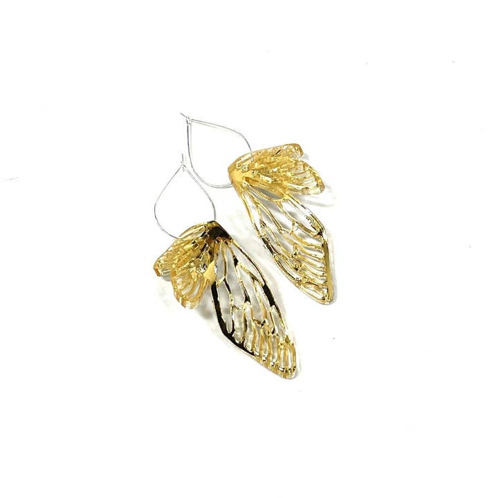 acrylic jewelry - wing earrings - gold mirror for wholesale by the HEDGE