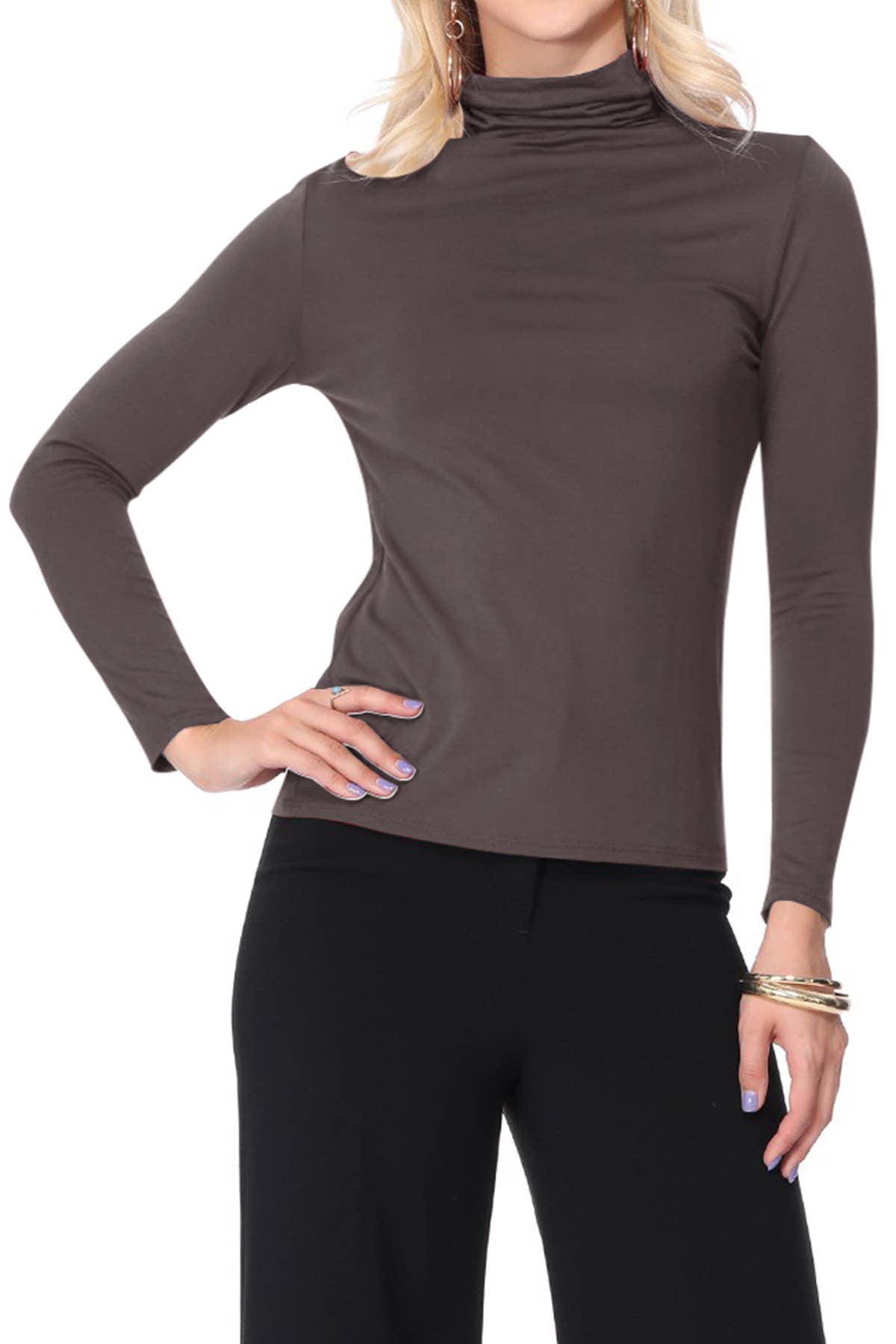 MOA COLLECTION - Wholesale Knit Top - Women's - Solid Color Lightweight Mock Neck Turtleneck Sweater Top4